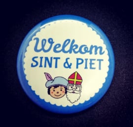 Button welkom Sint en Piet blauw