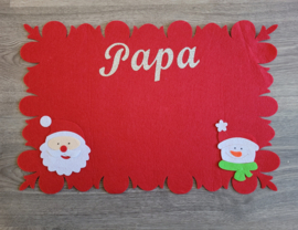 Placemat met bestekhouder + naam ( kerstman + sneeuwpop)