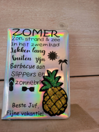 Notitieboekje met glimmende ananas ZOMER voor de juf!