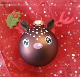 Kerstbal hertje met rood glitter gewei ( 5,7 cm)
