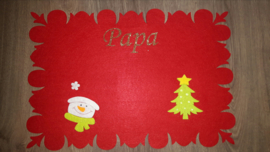 Placemat met bestekhouder + naam ( kerstboom + sneeuwpop)