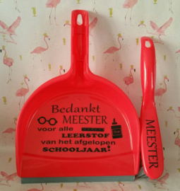 Handveger en blik Bedankt meester "Leerstof" ( Rood)