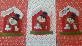 Kerst bestekhouder huisje met sneeuwpop + naam