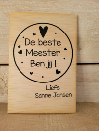 Houten wenskaart voor de meester ( 10 cm x 15 cm)