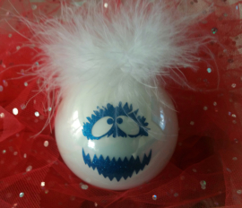 Yeti kerstbal ( glanzend wit , 8 cm)