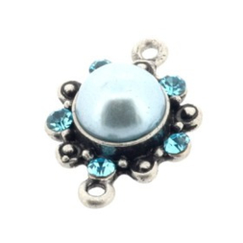 ornament parel/strass aquamarine 23 x 16mm p/6