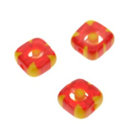 glaskraal Millefiori  rood/geel 6x6mm p/50