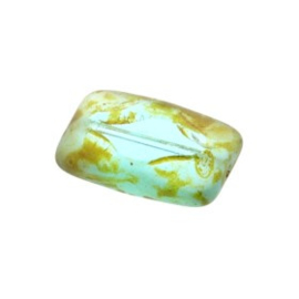 Aztec glaskraal fantasie 16 x 10 mm aquamarine/olivine  p/12