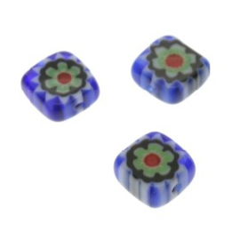 glaskraal Millefiori blauw 6x6mm p/50