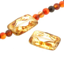 Aztec glaskraal fantasie 16 x 10 mm crystal/smoked topaz  p/12
