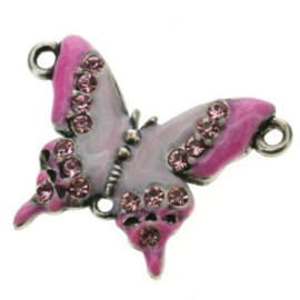 bedel vlinder klein crystal/epoxy roze 30x22mm p/4