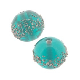 glaskraal 10 mm metalen spikkels/aquamarine p/10