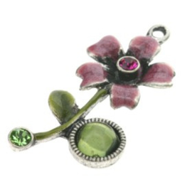 hanger bloem met epoxy olivine/peridot/fuchsia 34 x 18mm p/4