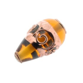 glaskraal bruin met plating: rose gold 20x12mm p/6