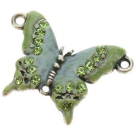 bedel vlinder klein crystal/epoxy groen 30x22mm p/4
