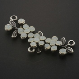 tussenzetsel 3 bloemen 38x12mm strass white opal p/2