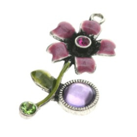 hanger bloem met epoxy light amethyst/peridot/fuchsia 34 x 18mm p/4