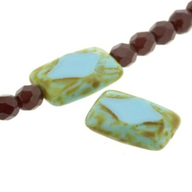 Aztec glaskraal fantasie 16 x 10 mm turquoise olivine  p/12