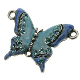 bedel vlinder klein crystal/epoxy blauw 30x22mm p/4