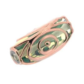 glaskraal licht groen met plating: rose gold 23x12mm p/6