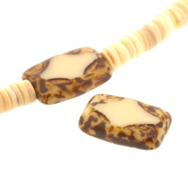 Aztec glaskraal fantasie 16 x 10 mm creme/topaz  p/12