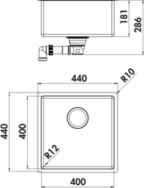 Spoelbak 40cm Corno Basso 3