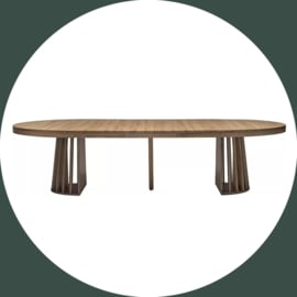 Ovale uitschuifbare tafel HARPER ø 150-300 cm hazelnoot/licht eiken