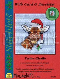 Mini Borduurpakketje Met Kaart - Festive Giraffe - Mouseloft