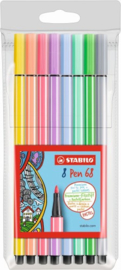 Viltstiften Stabilo pen 68 pastel: 8 stuks