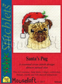 Borduurpakket Santa's Pug - Met Kaart - Mouseloft