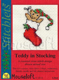 Borduurpakket Teddy In Stocking - Met Kaart - Mouseloft