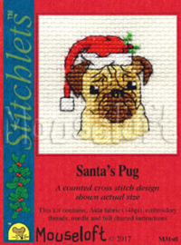 borduurpakket Christmas Santa's Pug - MOUSELOFT