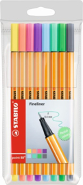 Fineliners Stabilo Point 88 pastel: 8 stuks