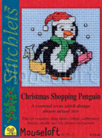 Borduurpakket Christmas Shopping Penguin - Met Kaart - Mouseloft