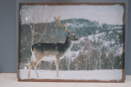 wandpaneel hert in de sneeuw