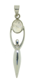 Zilveren Godin van de Aarde, Gaia hanger met Regenboog Maansteen edelsteen