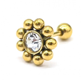 Oorpiercing Crystal Flower Goud Strass - 316L