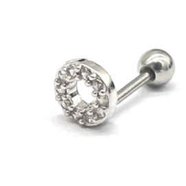 Oorpiercing Rond Strass Zilver - 316L