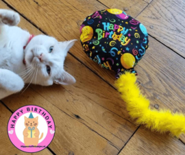 Snuffelballon Happy Birthday met gele staart, belletjes knisper (geur naar wens) 2 op voorraad