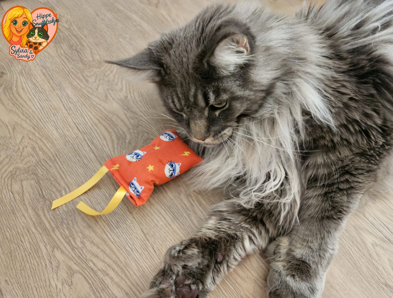 NIEUW/ Snuffelzakje Supercat met gele lintjes (gevuld met geurexplosie)