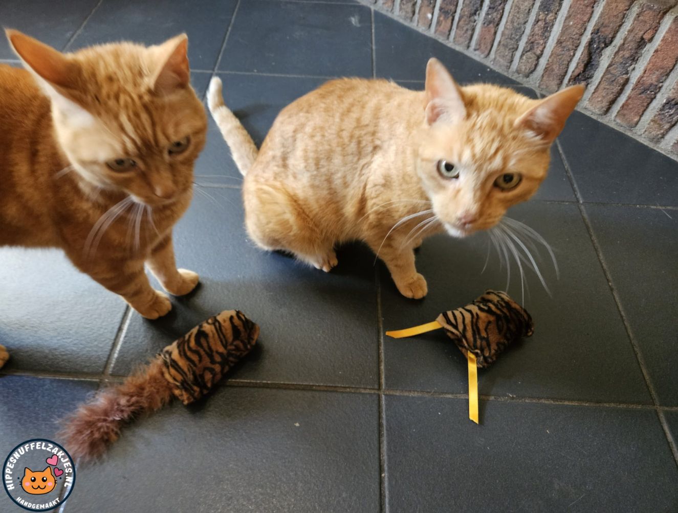 NIEUW/ 2deligeset Snuffelzakje s Wild animals met lintjes en staart (gevuld met valeriaan)