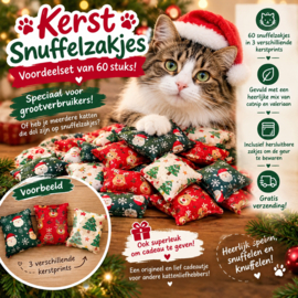 🐾🎄 Kerst Snuffelzakjes – Voordeelset van 60 stuks! 🎄🐾gevuld  net mix van catnip én valeriaan)