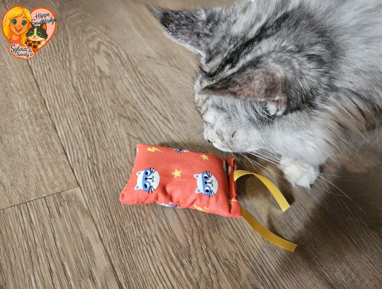 NIEUW/ Snuffelzakje Supercat met gele lintjes (gevuld met geurexplosie)