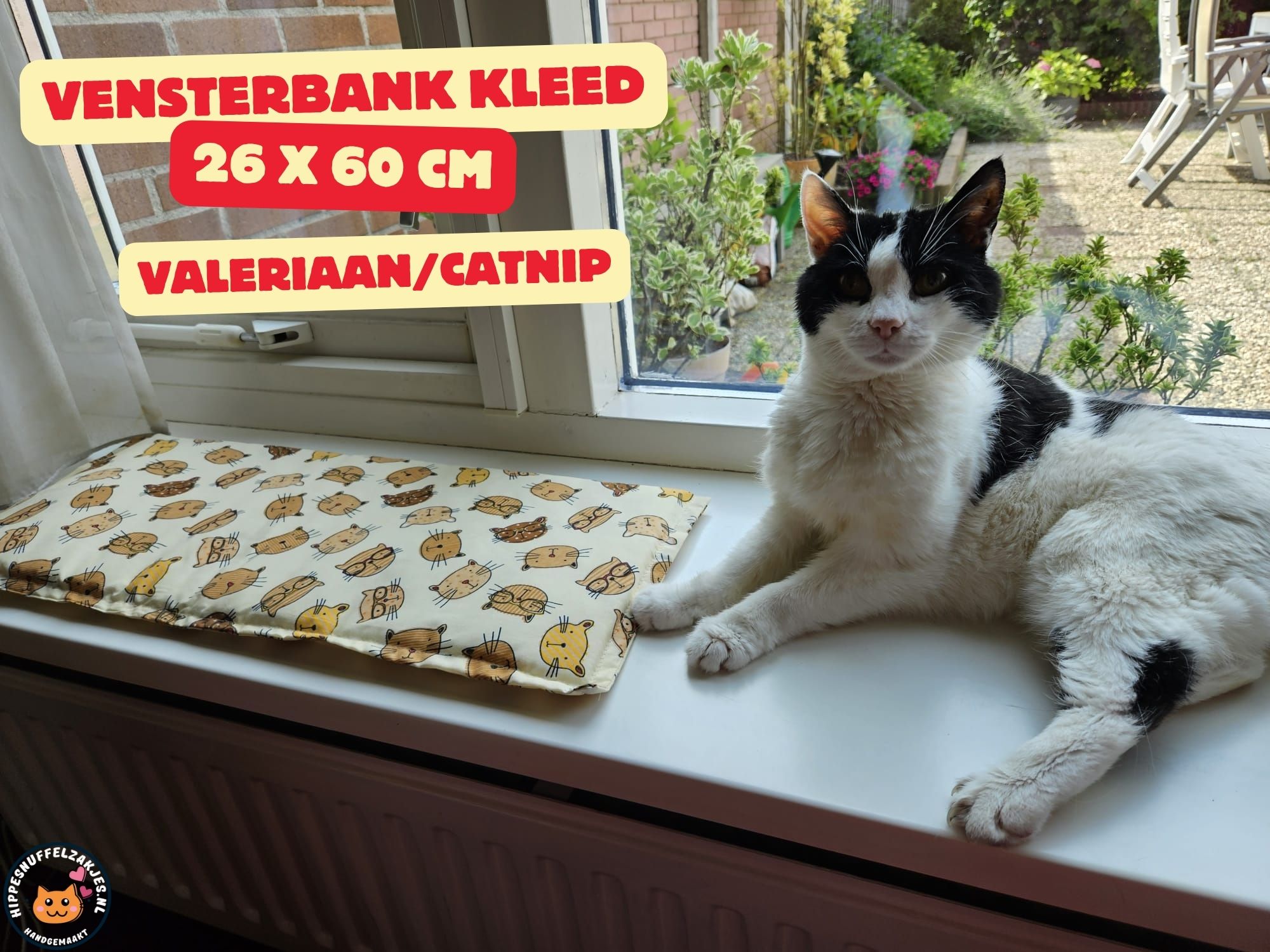 Vensterbankkussen Kat 26x60 (gevuld met catnip én valeriaan)