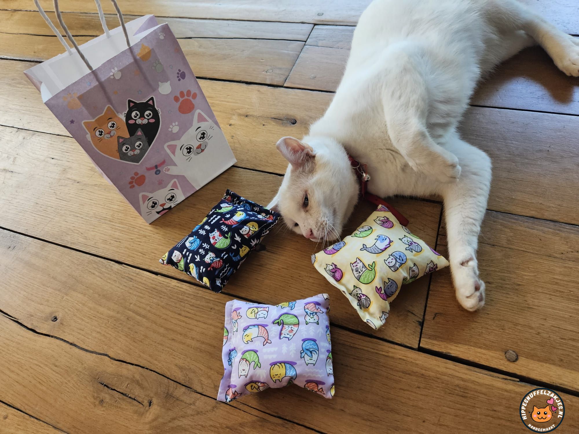 3delige cadeauset Snuffelzakjes Starterspakket  Poesemerminnen (gevuld met catnip, valeriaan en matatabi)