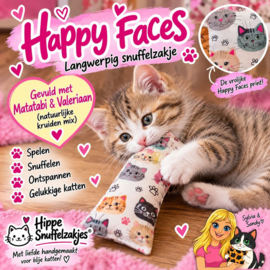 HAPPY FACES🐱 Langwerpig Snuffelzakje gevuld met Matatabi & Valeriaan