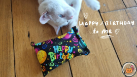 Slaap/speelkussen Happy Birthday (gevuld met mix van catnip én valeriaan) 5 OP VOORRAAD