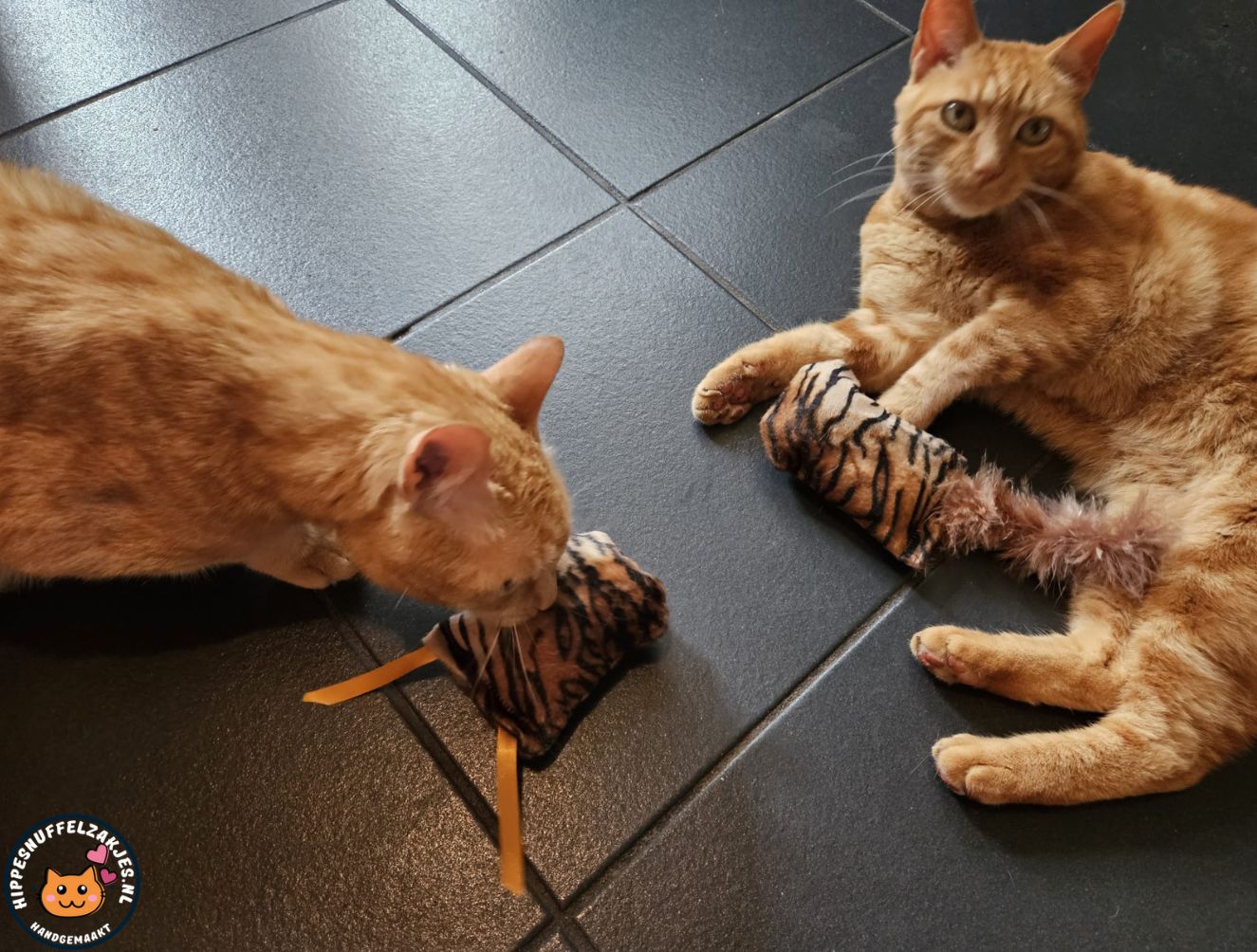 NIEUW/ 2deligeset Snuffelzakje s Wild animals met lintjes en staart (gevuld met valeriaan)