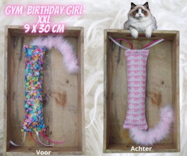 Dubbelzijdig Snuffelzak Gym XXL Birthday Girl  met staart  en lintjes (gevuld met catnip/valeriaan)