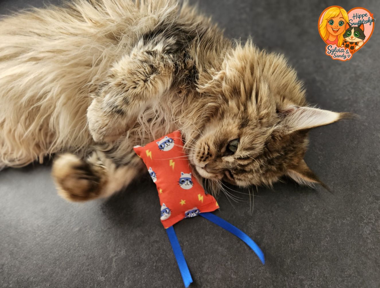 NIEUW/ Snuffelzakje Supercat met blauwe lintjes (gevuld met geurexplosie)